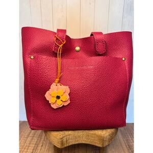 Leather Flower Bag Charm Yellow Pink Pink Flower Purse Charm Genuine Leather